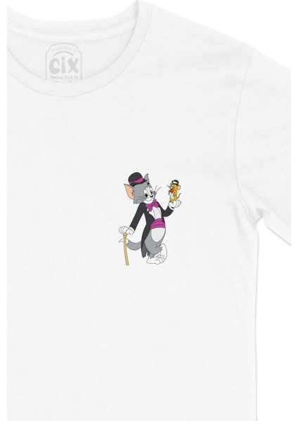 Tom ve Jerry Arkadaş Cep Logo Tasarımlı Beyaz Tişört fiyatları