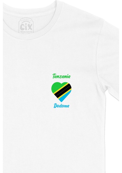 Dodoma Tanzanya Bayraklı Kalpli Cep Logo Tasarımlı Beyaz Tişört fiyatları