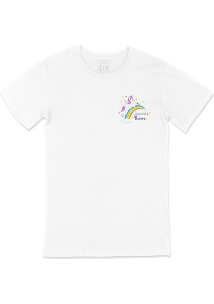 Unicorn Power Cep Logo Tasarımlı Beyaz Tişört