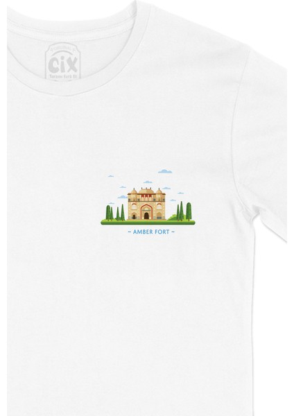 Amber Fort Kalesi Cep Logo Tasarımlı Beyaz Tişört fiyatları