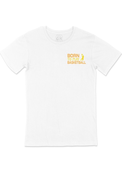 Born To Play Basketball Cep Logo Tasarımlı Beyaz Tişört