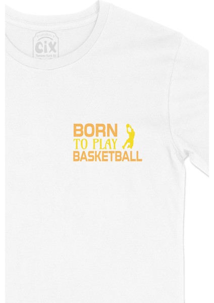 Born To Play Basketball Cep Logo Tasarımlı Beyaz Tişört fiyatları