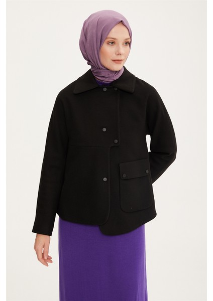 Önü Çıtçıtlı ve Cepli Asimetrik Ceket 22K5004 Siyah fırsatları
