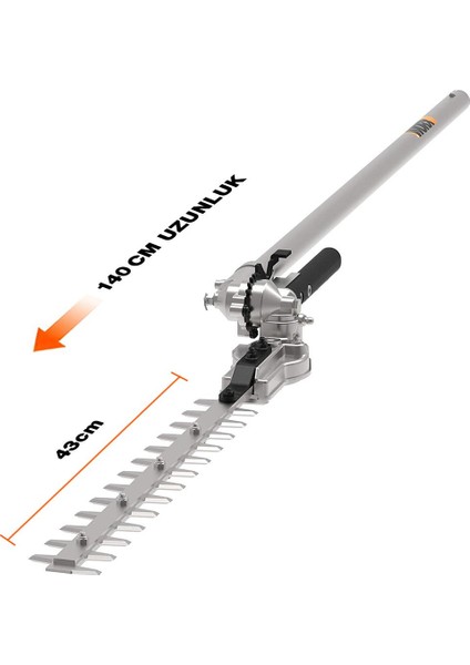 WA0220 WG186E.1 ile Uyumlu 43CM Teleskobik Uzatmalı Açı Ayarlı Çit Budama Başlığı