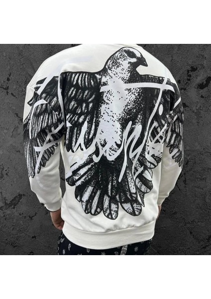 Oversize Kartal Sırt Baskılı Sweatshirt