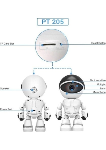 Robot Görünümlü Wifi Güvenlik Kamerası Kablosuz Gece Görüşlü Iç Mekan Camera