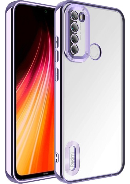 Xiaomi Redmi Note 8 Kılıf Kamera Lens Korumalı Parlak Renkli Logosu Açık Derin Mor Şeffaf