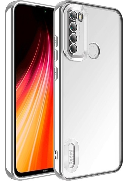 Xiaomi Redmi Note 8 Kılıf Kamera Lens Korumalı Parlak Renkli Logosu Açık Derin Mor Şeffaf