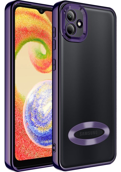 A04 Kılıf Kamera Lens Korumalı Parlak Renkli Kenar Logosu Açık Mor