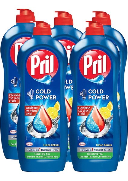 Cold Power Yağ Çözme Etkili Limon Kokulu Sıvı Bulaşık Deterjanı 675 gr 5 Adet