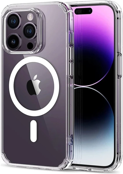 Vip Case İphone 14 Pro - Kamera Çıkıntılı Şeffaf Magsafe Kablosuz Şarj Destekli V-Mags Kılıf