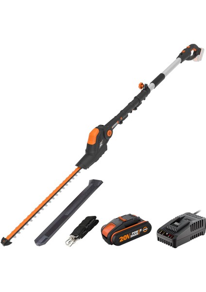 WG252E 20VOLT 2.0AH Li-Ion Tek Akülü 45CM Profesyonel Teleskobik Saplı Açı Ayarlı Çit Budama