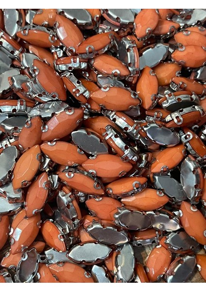 1 cm 3 mm Koyu Turuncu Kasalı Dikme Damla Taş Boncuk 50 Adet