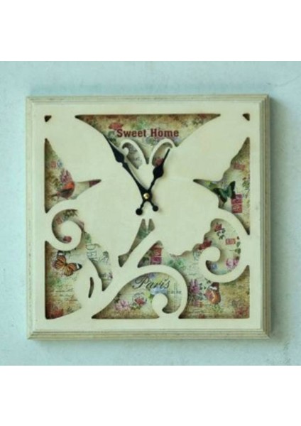Mutfak → Ahşap Saatler → Saatler-Mb Kare Sweet Home Temalı Duvar Saati-30*30*3,5 CM