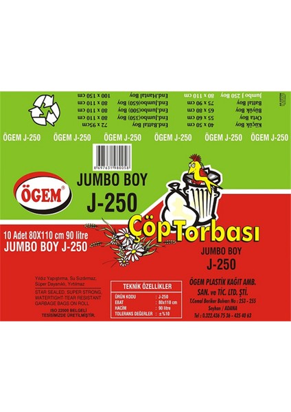Çöp Torbası Ağır Hizmet J-250 5 Adet