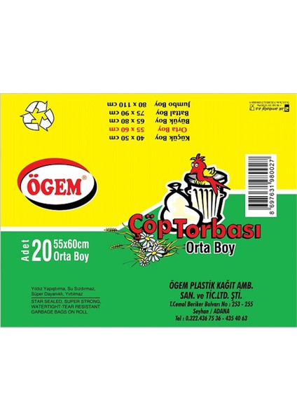 Toptan Çöp Torbası Orta Boy 55X60 cm (1 Koli, 50 Adet) fiyatları