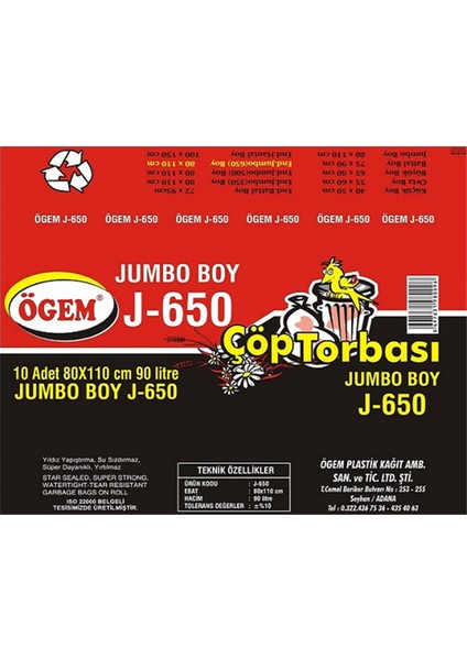 Toptan Çöp Torbası Jumbo Boy 80X110 cm - J650 (1 Koli, 20 Adet)