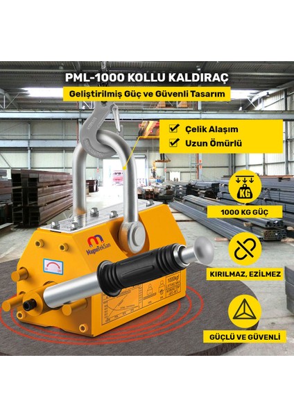 Mıknatıs Avm PML-1000 Manyetik Kaldıraç - 1000 kg Güç - Güvenlik Katsayısı 2.5x (2500 kg Kopma Gücü)