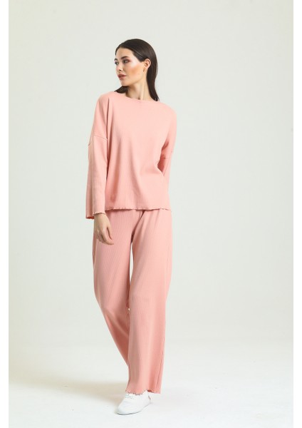Kayık Yaka Fitilli Pijama Takımı
