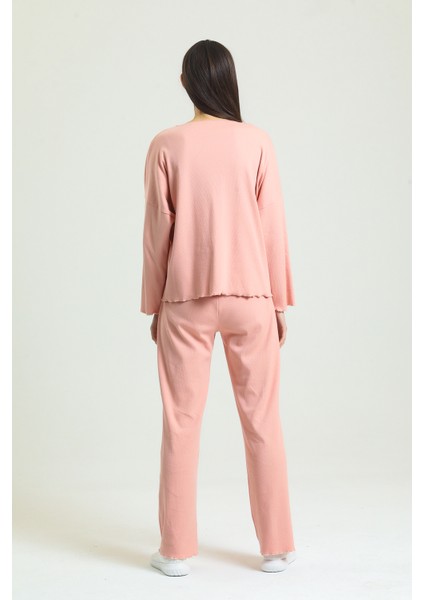Kayık Yaka Fitilli Pijama Takımı modelleri