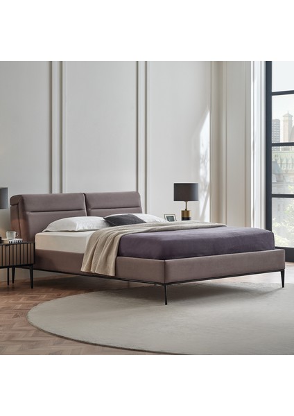 Riga Modern Klasik Çift Kişilik Başlıklı Karyola - Gri