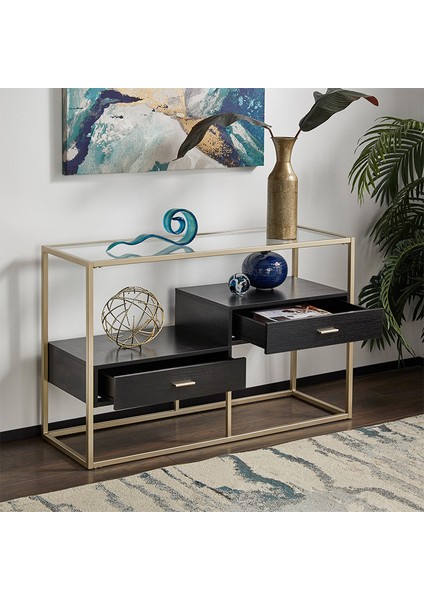 Faye Gold Metal Ahşap & Cam Dresuar