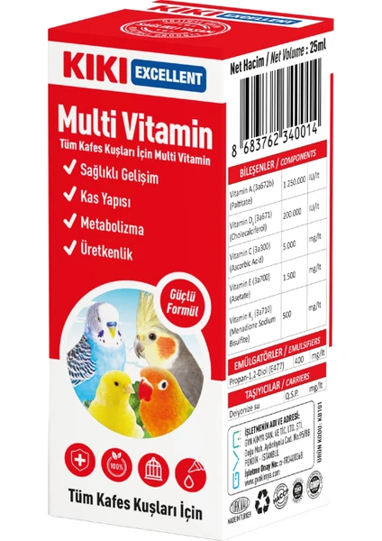 Kiki Excellent Kuş Yavru Kuşlar Için Multi Vitamin 25 Ml. KB109