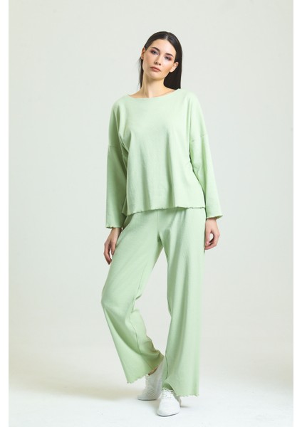 Kayık Yaka Fitilli Pijama Takımı