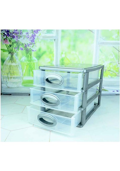 3 Bölmeli Çekmeceli Organizer Gri