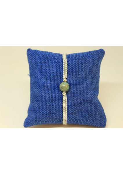 Zümrüt Taşı Gümüş Boncuklu Ayarlanabilir Bileklik (27220)