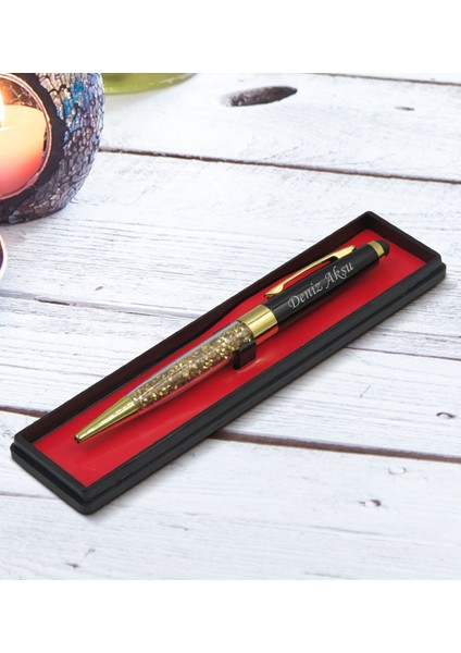 Bk Gift Kişiye Özel Isimli Siyah-Gold Taşlı Metal Touchpen Tükenmez Kalem,yeni Iş Hediyesi,ofis Hediyesi