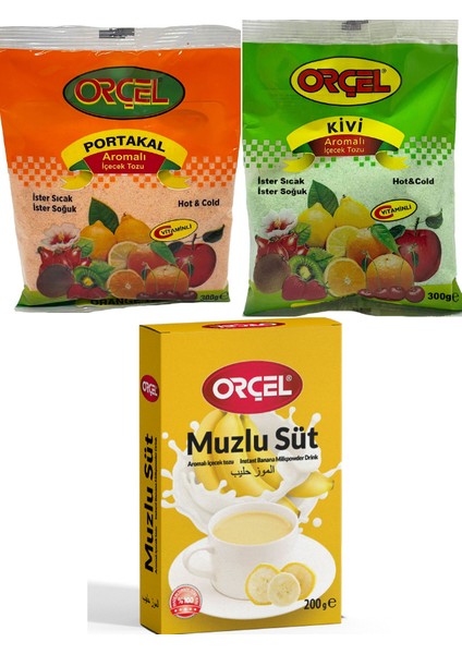 Muzlusüt 200GR. + Orçel Kivi 300GR. + Orçel Portakal 300GR. Aromalı Içecek Tozu Oralet Çay