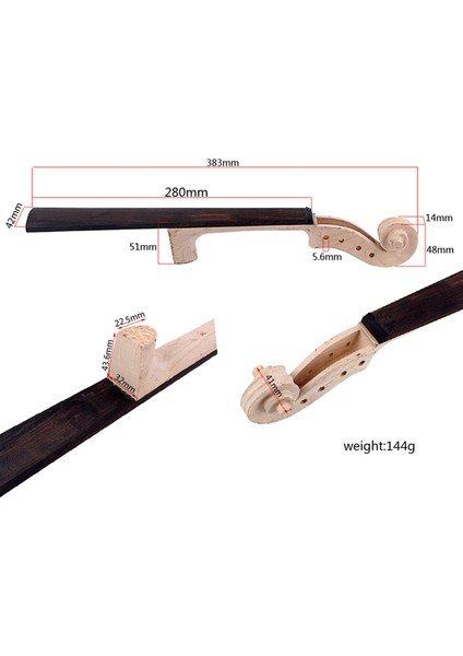 4/4 Keman Boyun Akçaağaç Boyun Kiti Bitmemiş Akçaağaç/ebony Luthier Malzemeleri (Yurt Dışından)