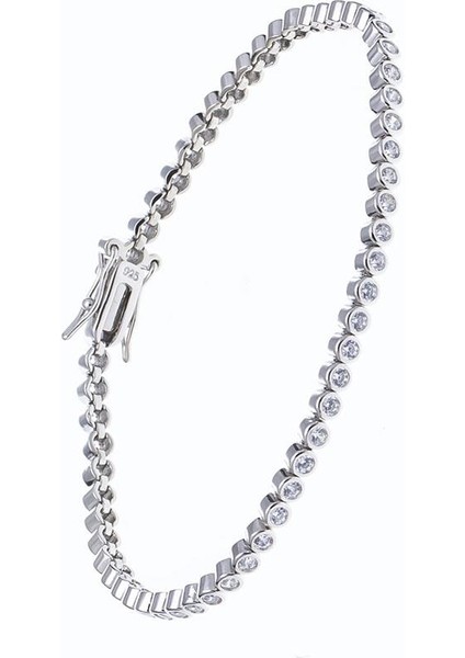 Zirkon Taşlı 925 Ayar Gümüş Suyolu Kadın Bileklik