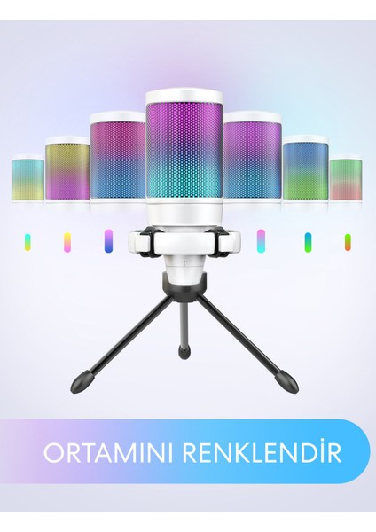 Ampligame A6V Yayıncı - Oyuncu - Podcast - Youtuber Rgb USB Mikrofon Beyaz