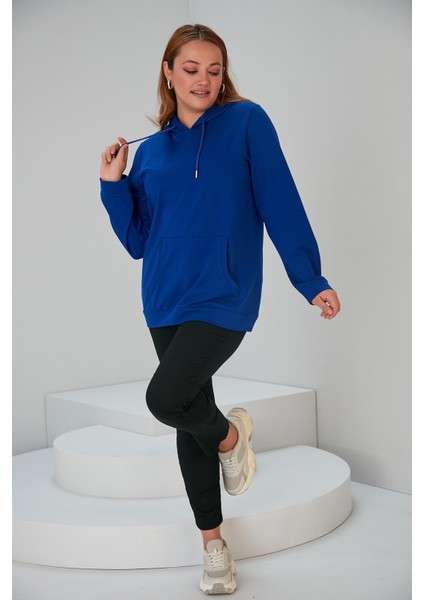 Kapşonlu Büyük Beden Saks Sweatshirt indirimleri