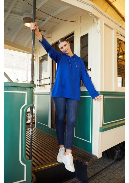 Kapşonlu Büyük Beden Saks Sweatshirt fiyatları