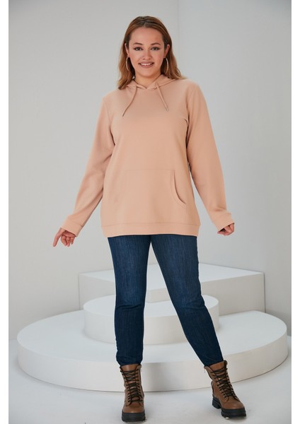 Kapşonlu Büyük Beden Vizon Sweatshirt indirimleri