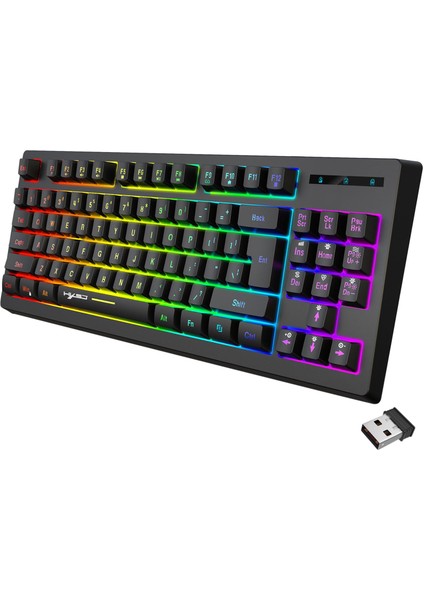 87 Keys Kablosuz Klavye Kompakt Rgb Arka Işığı Siyah(Yurt Dışından)