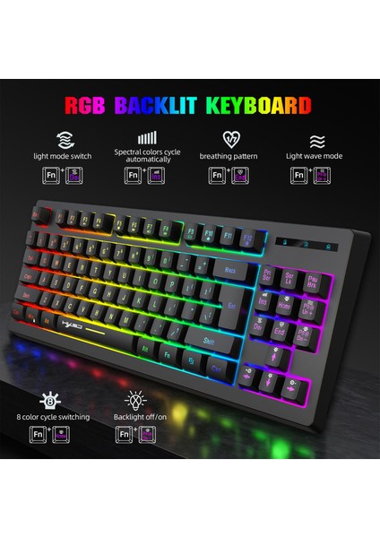 87 Keys Kablosuz Klavye Kompakt Rgb Arka Işığı Siyah(Yurt Dışından)