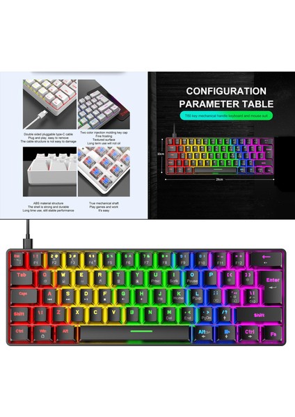 USB 62KEYS Ingiltere Mekanik Oyun Klavyesi Rgb Oyun Yazma Anahtarı Için Arkadan Aydınlatmalı