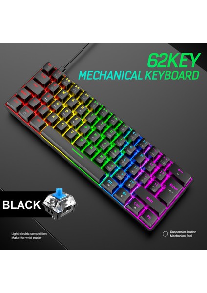 USB 62KEYS Ingiltere Mekanik Oyun Klavyesi Rgb Oyun Yazma Anahtarı Için Arkadan Aydınlatmalı