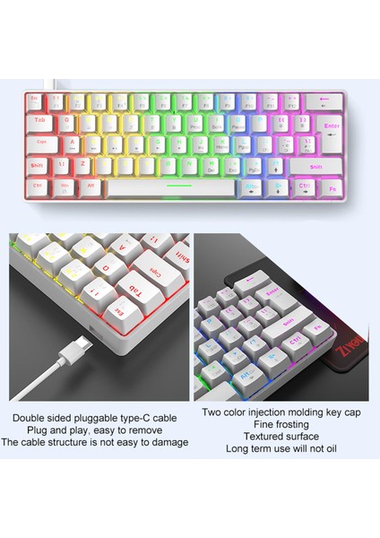 USB 62KEYS Ingiltere Mekanik Oyun Klavyesi Rgb Oyun Yazma Anahtarı Için Arkadan Aydınlatmalı