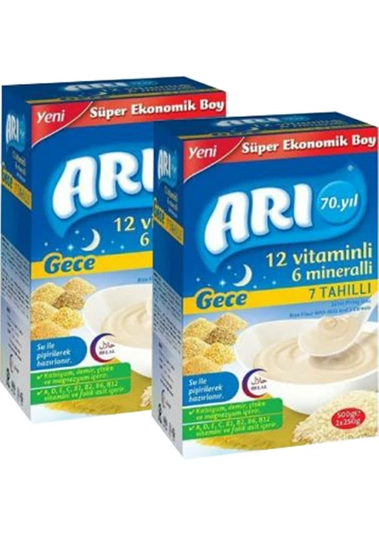 Arı Mama Sütlü 7 Tahıllı (Gece) Sütlü Pirinç Unu 500 gr x 2 Adet