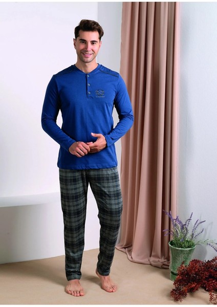 Erkek Uzun Kol Düğmeli Mevsimlik Pijama Takımı