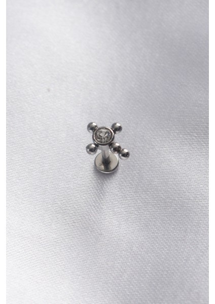 316L Cerrahi Çelik Gümüş Renk Taşlı Tragus Piercing