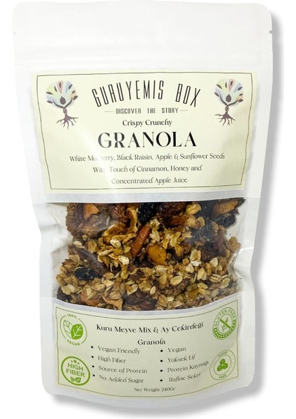 Granola Bol Kuru Meyveli Ay Çekirdekli Ballı & Tarçınlı Vegan Şekersiz 240 gr Kahvaltılık Gevrek Sağlıklı Kahvaltı Beslenme Yüksek Lif Protein Kaynağı