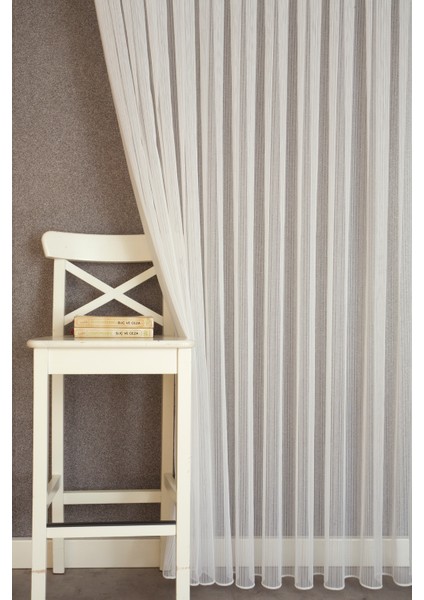 Çizgili Tül Ekru 1-2 Seyrek Pile 200X260
