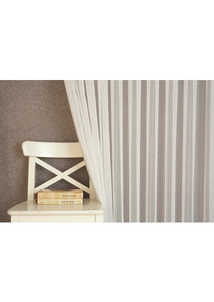 Çizgili Tül Ekru 1-2,5 Orta Sık Pile 400X260