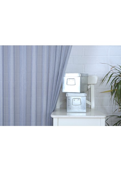 Çizgili Tül Mavi 1-2 Seyrek Pile 200X260
